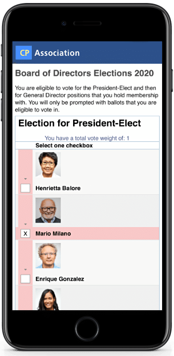 Voting ballot on mobile phone